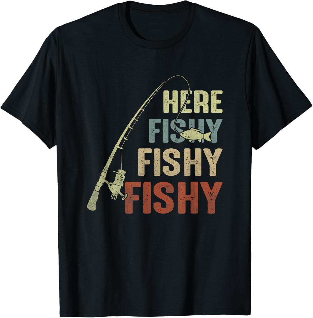 Here Fishy Fishy Fishy Fishing Angler Deep Sea Fishing Funny T-Shirt 2XL