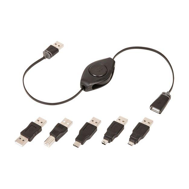 Emerge Tech ReTrak ETPRU6M Universal USB Extension Retractable Cord, Black, 6 feet
