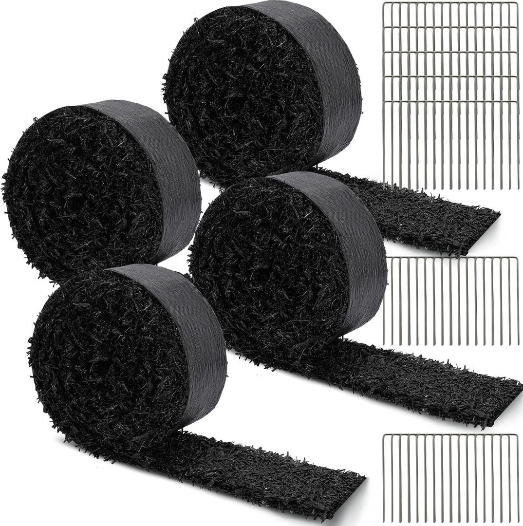 Frienda 4 Roll 120'' x 4.5'' Rubber Mulch for Landscaping Recycled Black Permanent Rubber Mulch Mat Cuttable Garden Edging Border Mat for Garden Plants Walkway Pathway Vegetables and Flowers