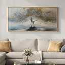Large Gold Framed Tree of Life Wall Art for Living Room, Modern Abstract Blue Golden Tree Canvas Painting Prints, Luxury Artwork for Bedroom Hallway Kitchen Dining Room Office Wall Decor, 60x30 Inch