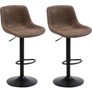 Bar Stools Set of 2, Swivel Counter Height Barstools with Back, Adjustable Modern Bar Chairs, Tall Armless PU Leather Kitchen Island Stool, Brown