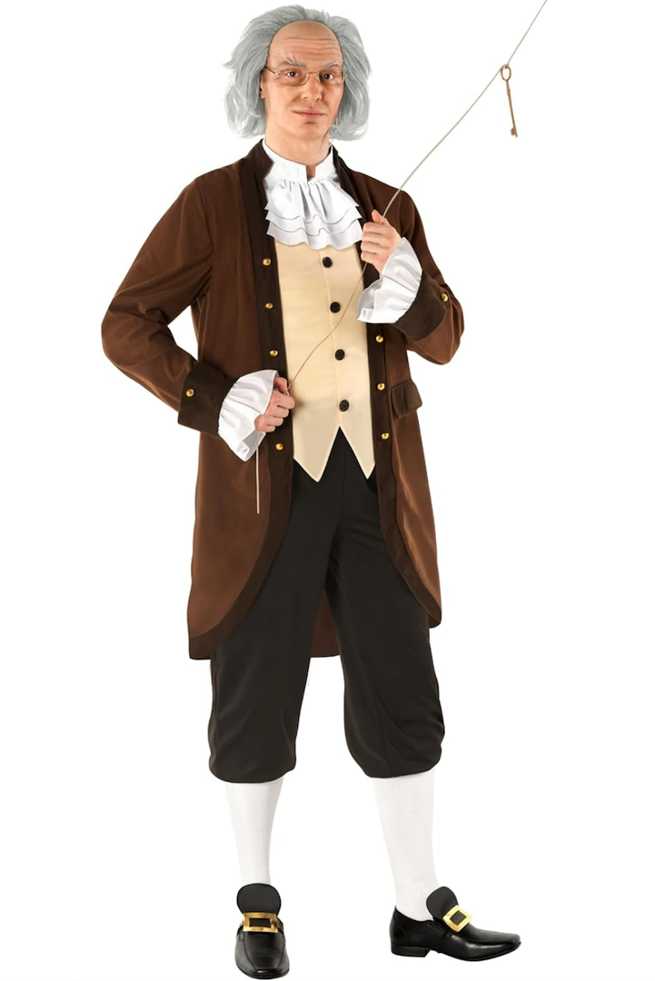 Morph Benjamin Franklin Costume With Wig Founding Fathers Costume Adult Colonial Outfit Men Ben Franklin Outfit Men, XXXL
