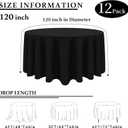 12 Packs 120 Inch Black Round Tablecloth in Diameter, Washable Polyester Fabric Tablecloths, Wrinkle Resistant Table Cloth for Wedding Party Banquet Dining