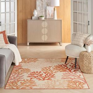 Nourison Home Garden Oasis Coral 5' x 7' Area Rug - Easy Clean, Non Shedding, Bed Room, Living Room, Dining Room, Kitchen (5' x 7')