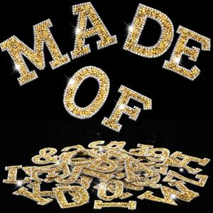 WILLBOND 37 Pieces Rhinestone Letter Stickers Large Glitter Alphabet Crystal Number Self Adhesive Bling Stickers Iron on Letters for Art Crafts Clothing DIY Decors(Gold, White,1.97 Inch)