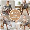 Fodoss Baby High Chair, Light Gray, 4-in-1 Foldable Design, Sturdy Metal Square Tube with Wood Grain, Removable Dishwasher Safe Tray, 5-Point Harness, Waterproof Cushion