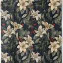 Vintage Lily Floral Blanket, Elegant Botanical Flannel Throw Blankets, 50"x60", Soft Warm Lightweight Fuzzy Cozy Throws for Couch Bed Sofa Decorative Gifts for Women Flower Lover, Black