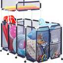 VEVOR Pool Storage Bin, 64.96 x 33.46 x 64.96 in, Rolling Pool Float Storage Organizer with Side Pockets & Noodles Holder Rack, Durable Plastic Frame, Poolside Toys Mesh Basket for Swimming Pools