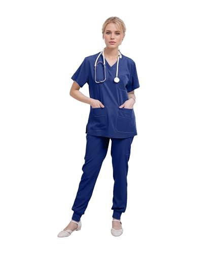 Yoweenton Town Scrubs for Women Scrub Set - Jogger Pant and Comfort Stretch V-Neck Top,5-Pocket Top and 5 Pocket Pants, Easy Care Uniforms XL