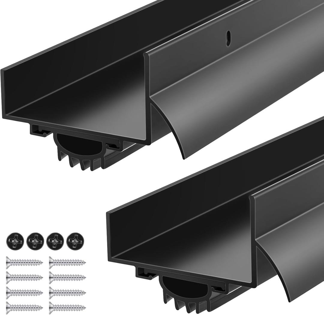 2 Pcs 1-3/4" x 36" U Shaped Aluminum Door Bottom Sweep with Drip Cap Screw-on Weatherstrip Draft Stopper for Exterior, Front, Bottom of Door (Black)