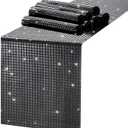 MoKoHouse Black Sequin Table Runner: 8 Packs 13 x 72 Inches - Mirror Glitter Disco Party Table Runners for Retro 70s 80s Theme Disco Ball Birthday Bachelorette Halloween Party Decorations