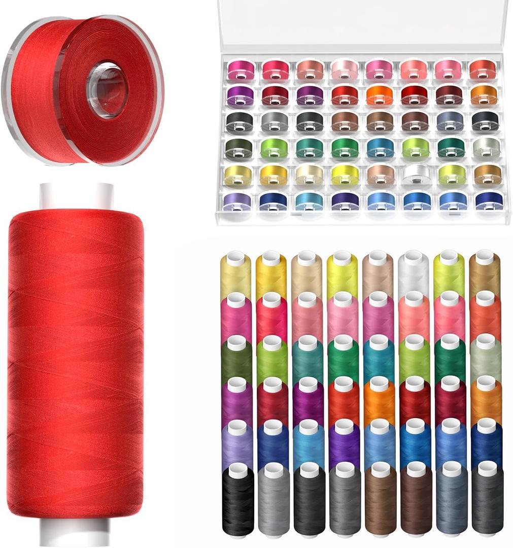 96Pcs Professional Sewing Thread Kit, 48 Colors 400 Yards/Spool, [Top Durability with 4-Ply Tight-Twist] AAA-Grade Polyester Thread with Prewound Bobbins, Sewing Thread for Hand & Machine Sewing