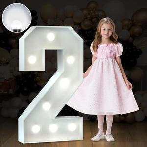 imprsv 3FT Light Up Marquee Numbers for Party, Big Numbers for 12th 20th 21st Birthday Party Decorations, Anniversary Decor, Large Cardboard (Number 2, 3FT White)