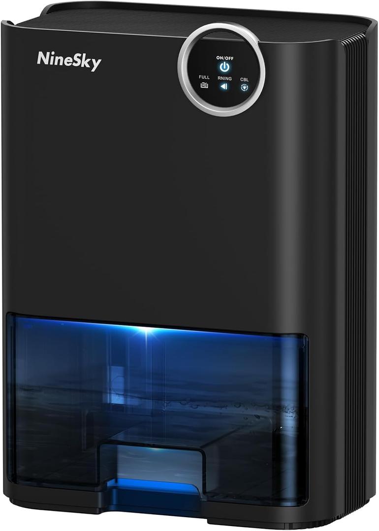 NineSky Dehumidifier for Home, 70 OZ Water Tank, 800 sq.ft Dehumidifier for Bedroom,Basement,Bathroom with Auto Shut Off, Sleep Mode,5 Colors LED Light (Black)