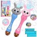 Easter Bubble Wand for Kids 2-Pack, Bunny Bubble Machine with LED Light, Bubble Blower Bubble Maker with 10 Refill Solutions, Outdoor Toys Birthday Gifts for Toddler Boys Girls Age 3+
