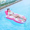 2 in 1 Floating Recliner Pool, Deluxe Inflatable Pool Float Adult with Backrest and Cup Holder, Cool Fun Pool Chair Float Bed, Pool, Beach, Enjoy Vacation, Age 15 + (pink)