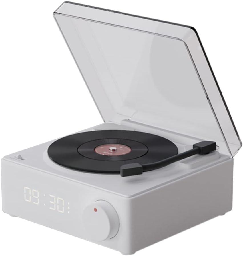 Vintage Vinyl Record Player Style Bluetooth Speaker Phonograph Style Retro Bluetooth Speaker White Cute Look Gift for Girls Good Bass Enhancement Loud Volume