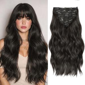 Hair Extensions Clip Ins, 8PCS 20 Inch Natural Black Clip in Hair Extensions, Synthetic Long Wavy Curly Hair Extension, Full Head Thick Hairpieces for Women