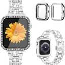 Mesime Compatible for Apple Watch Band with Screen Protector Case, Jewelry Replacement Bands 44mm(Series 6/5/4/SE) 2 Pack Protective Cover for iWatch 