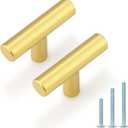 Probrico 5 Pack Euro Style Gold Cabinet Knobs, Single Hole Stainless Steel Kitchen Cabinet Handles Round T Bar Dresser Drawer Cupboard Hardware, 2 Inch Total Length