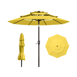 9FT 3 Tiers Patio Umbrella with Auto Tilt and Crank,Outdoor Table Market Umbrella with 8 Sturdy Ribs for Garden,Lawn,Deck,Backyard and Pool