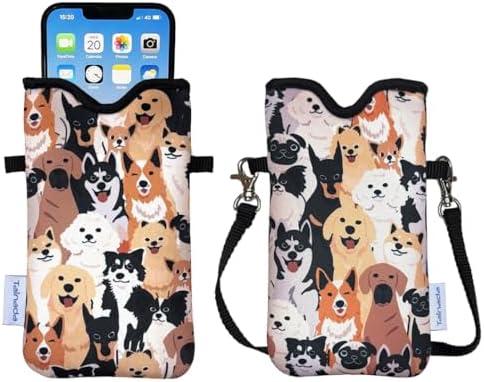 Tainada Men Women Neoprene Phone Sleeve Pouch Case Bag with Crossbody Strap/Neck Lanyard for iPhone 16/15/14 Pro Max, 16/15/14 Plus, 16e, Samsung S25+, A56, Google Pixel 9 (Doodle Dogs Style 2)