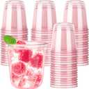 50pcs 12oz Disposable Stemless Glasses, PET Disposable Drinking Cups, Cold Party Clear Plastic Glasses for Parties Birthday, Wedding, Meeting, Christmas Party Supplies. (Pink)