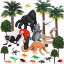 Jexine 25 Pack Rainforest Animals Figures Toys Set Assorted Creatures Rainforest Diorama Supplies Animals Model Trees for Birthday Party Favors, Piata Fillers, for Boys and Girls
