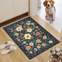 DUKINO 2x3 Rugs for Entryway, Floral Indoor Washable Door Mat, Non Slip Boho Small Rug for Kitchen, Soft Low Pile Front Door Throw Rug for Entrance, Bedroom, Kitchen, Laundry, Bathroom, Dark Blue
