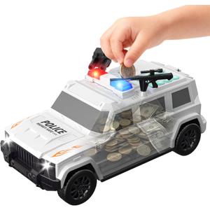 Car Piggy Bank for Kids, Electronic ATM Bank Toy with Password Code Lock and Auto Bill & Coin, Money Savings Box Mini ATM Coin Bank for Kids Age 3-12, Gift for Boys & Girls Ages 3+, White