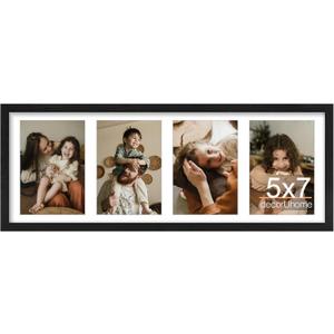 decorUhome 8x22 Picture Frames Collage Wall Decor, Display 4Pcs 5x7 Photos with Mat or 1Pcs 8x22 Unmatted, 4 5x7 Collage Picture Frames for Wall Mounting, Black