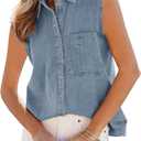 POTILI Women's Denim Shirt, Button Down Short Sleeve Jean Shirts Casual Top Outfits Trendy, Size 2XL