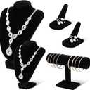 Wenqik 5 Pcs Velvet Jewelry Display Set Necklace Bust Holder T Bar Bracelet Holder Ring Display Stand Jewelry Organizer for Vendors Selling Trade Show Retail Home Decor (Black)