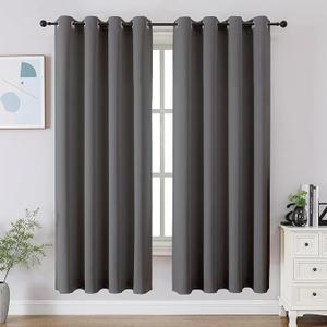 CUCRAF grey Blackout Curtains 63 inch Length 2 Panels Set, Room Darkening Drapes for Living Room Bedroom, Thermal Insulated Light Blocking Grommet Window Curtain