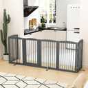 PUPETPO Freestanding Pet Gate with Door, Tall Dog Gate for House, Extra Wide, Pet Puppy Safety Fence, Support Feet Included, 120 Inch Wide, 6 Panels 32" Tall, Gray