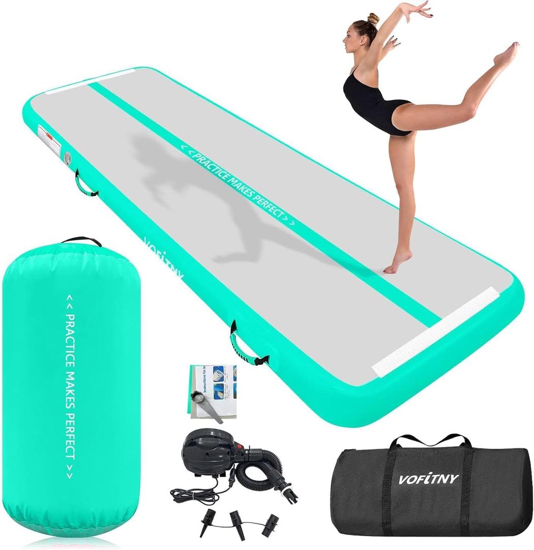 VOFiTNY Inflatable Gymnastics Air mat Tumbling Track with Air Barrel Octagon Mat with Pump for Home/Gym, Mat 10' L x 3.3' W + Roller 3.3' L x 2' D