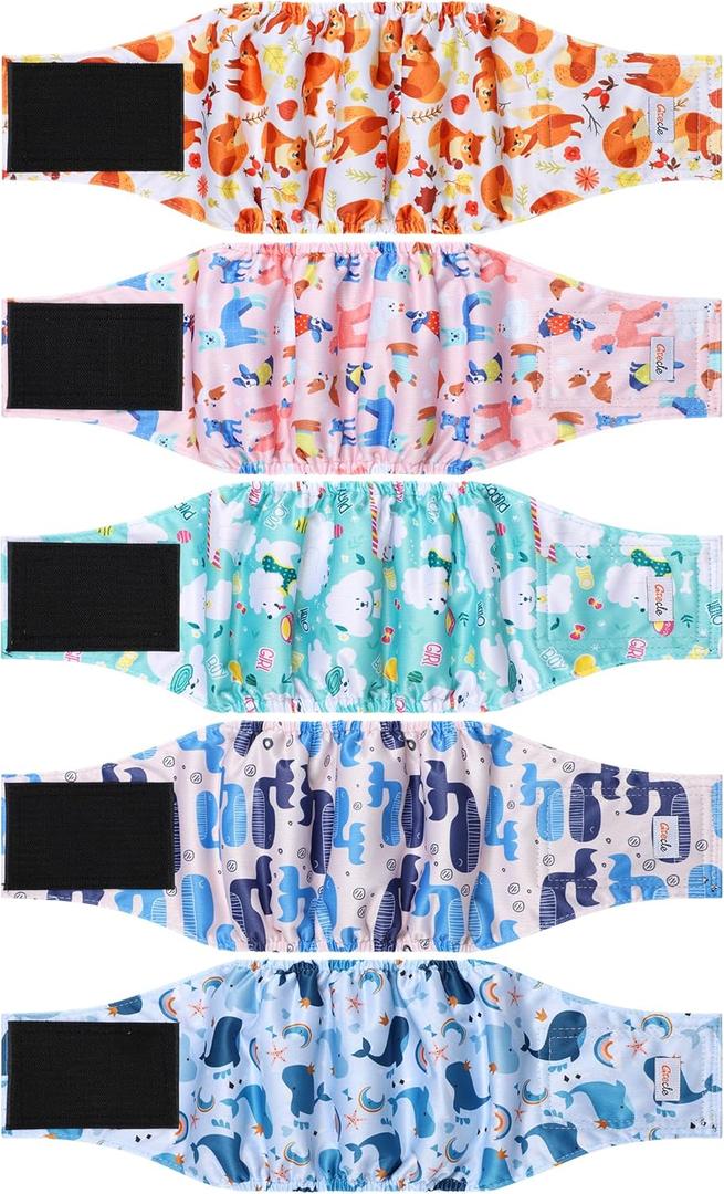 5 Pack Dog Diapers Male Reusable, Premium Belly Bands for Dogs, High Absorbing Male Dog Pee Wraps for Doggie in Incontinence or Excitable Urination,Squirrel M