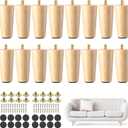 Maitys 4 Inch Round Solid Furniture Legs Furniture Wooden Replacement Chair Feet Dresser Sofa Couch Legs Table Cabinet Footstool DIY Projects for Home(Wood,16 Pcs)