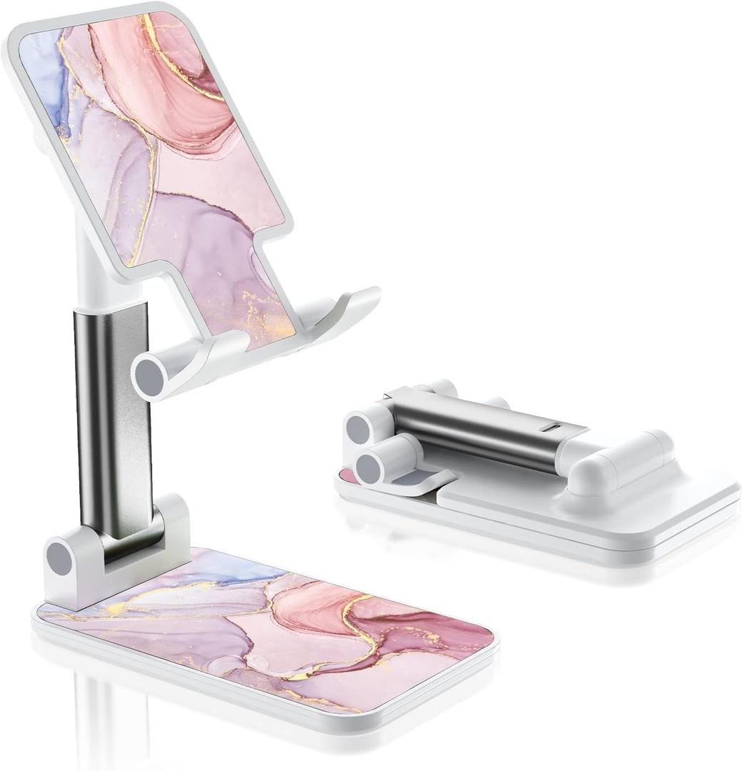 Pink Marble Foldable Phone Holder - Desk/Tablet Stand with Adjustable Viewing Angle for iPhone, Samsung & Other Smart Phones
