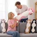 Cute Cat Plush Long Body Pillow Soft Cartoon Stuffed Animal Doll, Kawaii Cat Plushie Cuddle Toy for Kids, Girls & Girlfriend (Gray, 35.4 Inch)