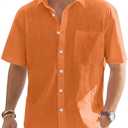 J.VER Men's Cotton Linen Short Sleeve Shirts Casual Lightweight Button Down Shirts Vacation Beach Summer Tops with Pocket