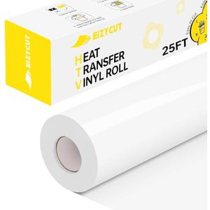 White HTV Heat Transfer Vinyl - Eizycut 12" x 25FT Easy to Cut & Weed White Iron on Vinyl Roll for T Shirts, Fabrics & DIY Projects, HTV Vinyl Compatible with All Cutting Machines