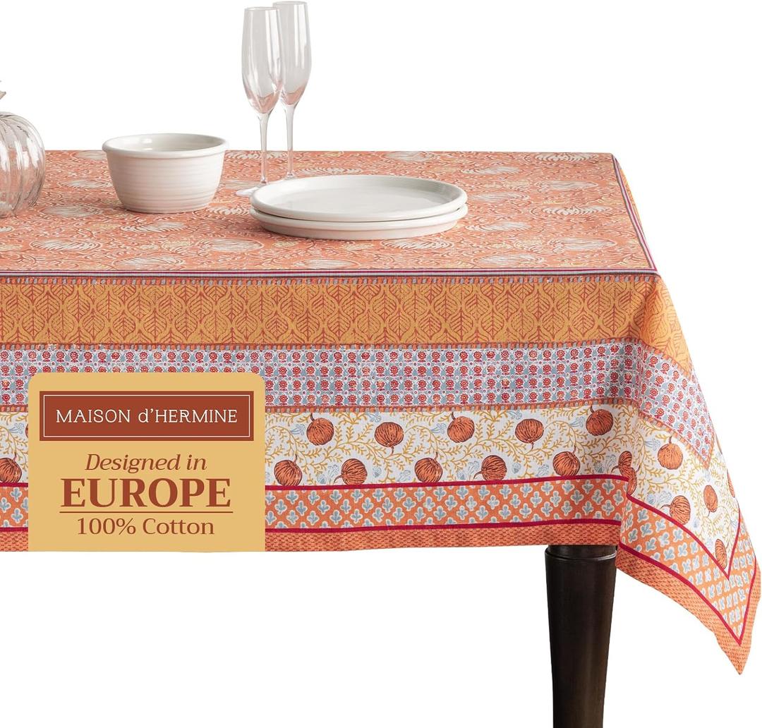 Maison d' Hermine Table Cloth Square Table 100% Cotton 54 x 54 Inches Fall Tablecloth Reusable Everyday Use for Thanksgiving Christmas Decorations Dining Farmhouse Party (Harvest Festival)
