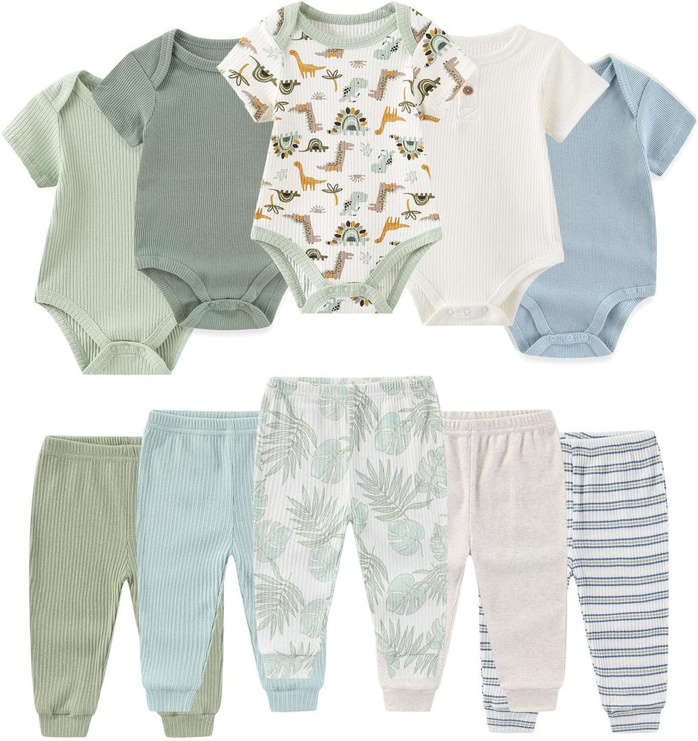 Ruliby Baby Boy Bodysuit and Pant Set Summer Soft Newborn Clothes Outfits 3-6 month