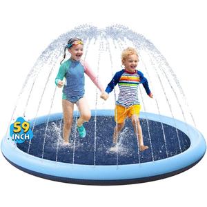 VISTOP Non-Slip Splash Pad for Kids and Dog, Thicken Sprinkler Pool Summer Outdoor Water Toys - Fun Backyard Fountain Play Mat for Baby Girls Boys Children or Pet Dog (59 inch, Blue&Blue)