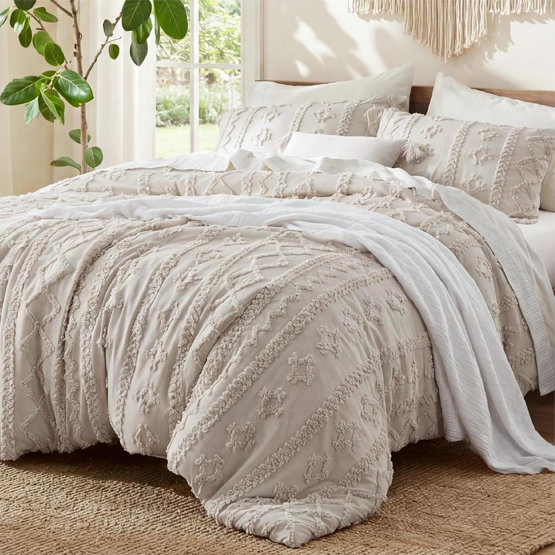 Bedsure Tufted Boho Comforter Set King, Bedroom Decor Bedding Set Linen