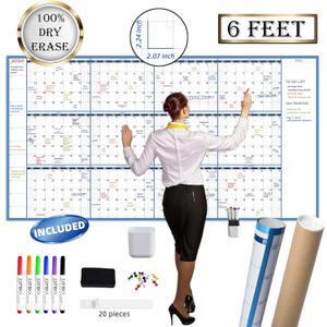 Large Dry Erase Wall Calendar - 38" x 72" - Undated Blank Reusable Yearly Calendar - Giant Whiteboard Annual Poster - Laminated Office Jumbo 12 Month Calendar