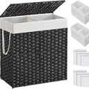 SONGMICS Laundry Hamper with Lid, 110L Clothes Hamper with 2 Removable Liner Bags, 6 Mesh Bags, Wicker Laundry Basket, Double Laundry Hamper for Laundry Room, 13 x 22.4 x 23.6 Inches Black ULCB52BK