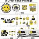 179pcs One Happy Dude Birthday Decorations Include One Happy Dude Plates and Napkins Set, Banner, Hanging, Tablecloth, Cupcake Topper, Balloon, for 1st Birthday Decorations Boy, Serves 25