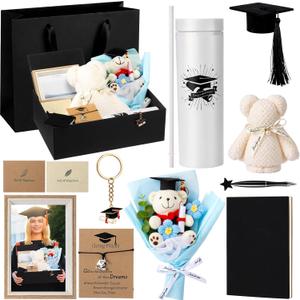 11 Pcs Blue Graduation Gift Set for Her 2026, Congrats Graduation Gifts Box for College High School 16 oz Tumbler Bear Bouquet Notebook Photo Frame Keychain Bracelet and More for Women